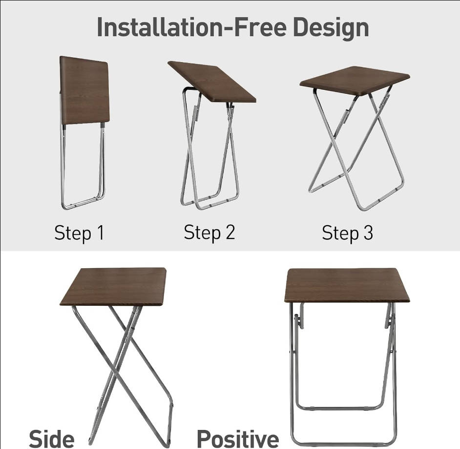 Mesa plegable para TV en cama y sofá, bandeja de cena de TV con MDF resistente, mesa portátil de 25 pulgadas sin necesidad de montaje (nogal, 2 piezas)
