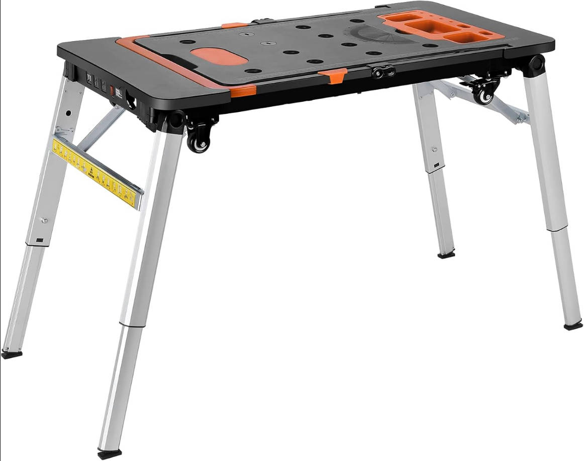 Mesa de trabajo plegable multifuncional, bancos de trabajo 7 en 1 para garaje, como banco de trabajo portátil, caballete, andamio, plataforma, enredadera de automóvil, carrito y camión de