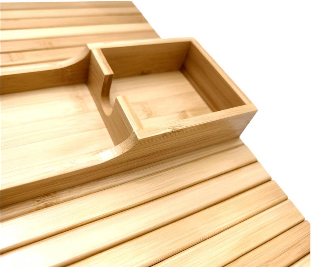 Bandeja de bambú para reposabrazos de sofá 2 en 1, diseño de soporte para tazas de sofá, bandeja de brazo con bandeja desmontable para portavasos de sofá, bandeja plegable antideslizante para