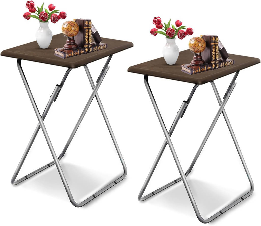 Mesa plegable para TV en cama y sofá, bandeja de cena de TV con MDF resistente, mesa portátil de 25 pulgadas sin necesidad de montaje (nogal, 2 piezas)