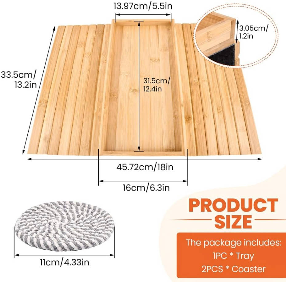 Mesa plegable antideslizante para reposabrazos de sofá, ideal para bebidas, aperitivos, teléfono, control remoto, fácil de usar y almacenar en cualquier lugar (color madera)