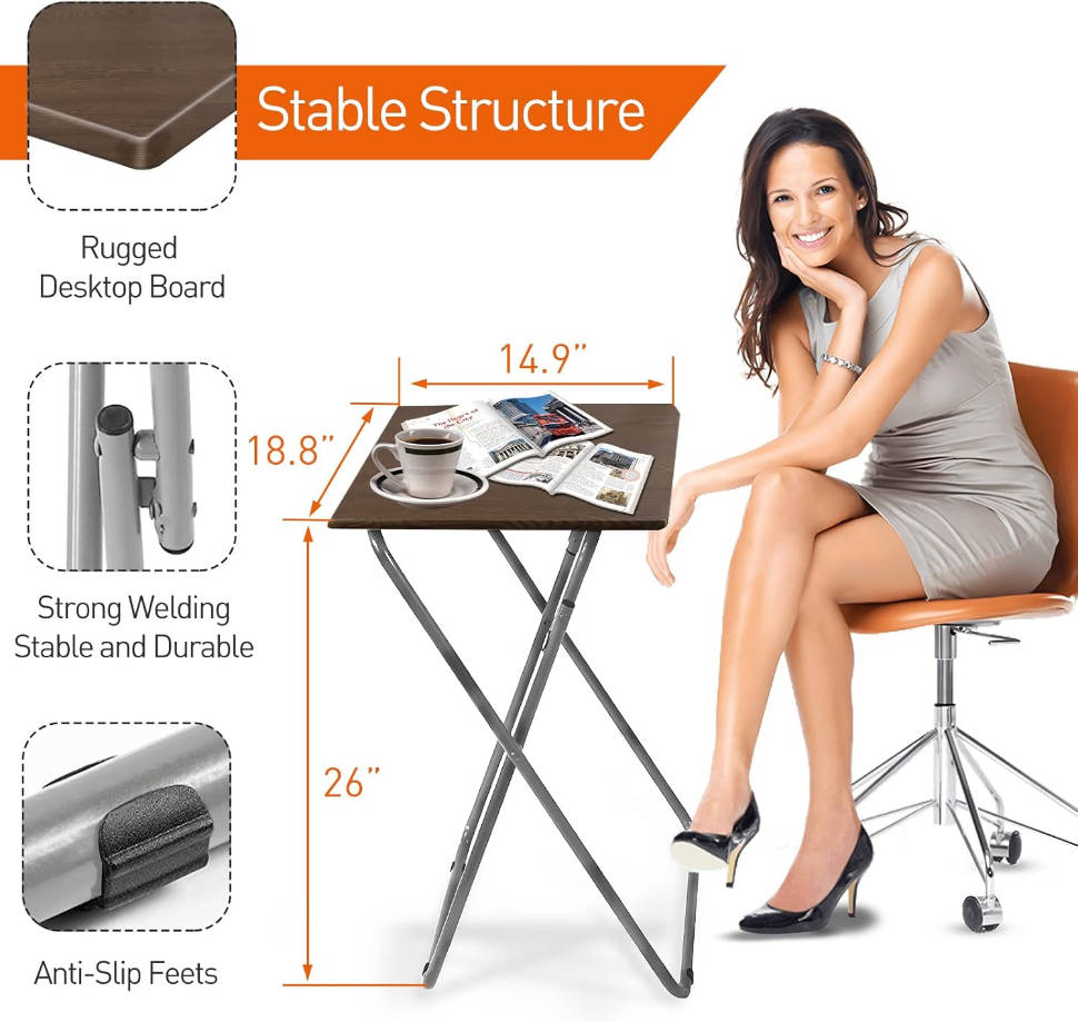Mesa plegable para TV en cama y sofá, bandeja de cena de TV con MDF resistente, mesa portátil de 25 pulgadas sin necesidad de montaje (nogal, 2 piezas)