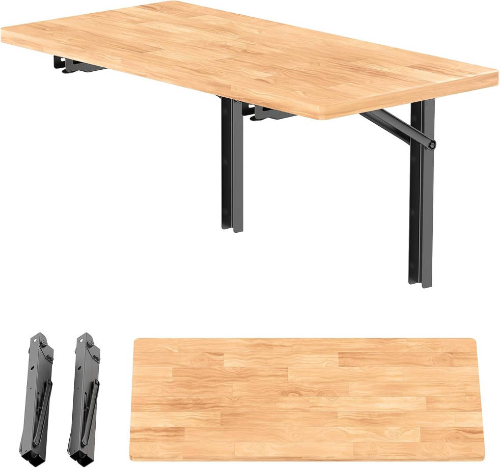 Banco de trabajo plegable montado en la pared que ahorra espacio, mesa de pared plegable resistente para garaje, taller, soporta hasta 550 libras (tamaño de la mesa: 47.25 x 22.75 pulgadas)