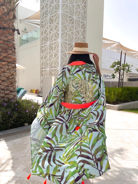 Tropical Leaf Print Kimono Pants Only