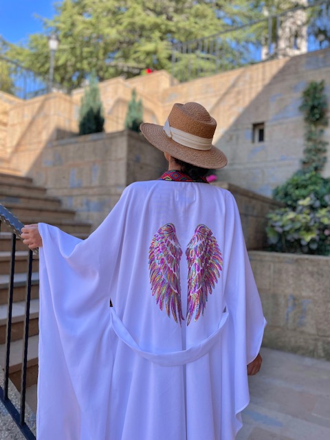 Women Colorful Wings Embroidered Kimono
