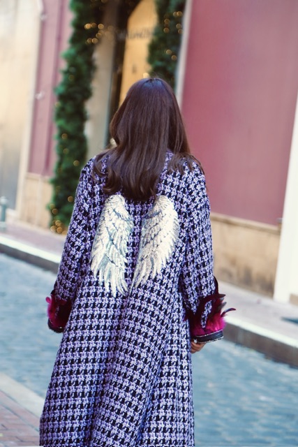 Women Luxury Houndstooth Embroider with Silver Wings Kimono
