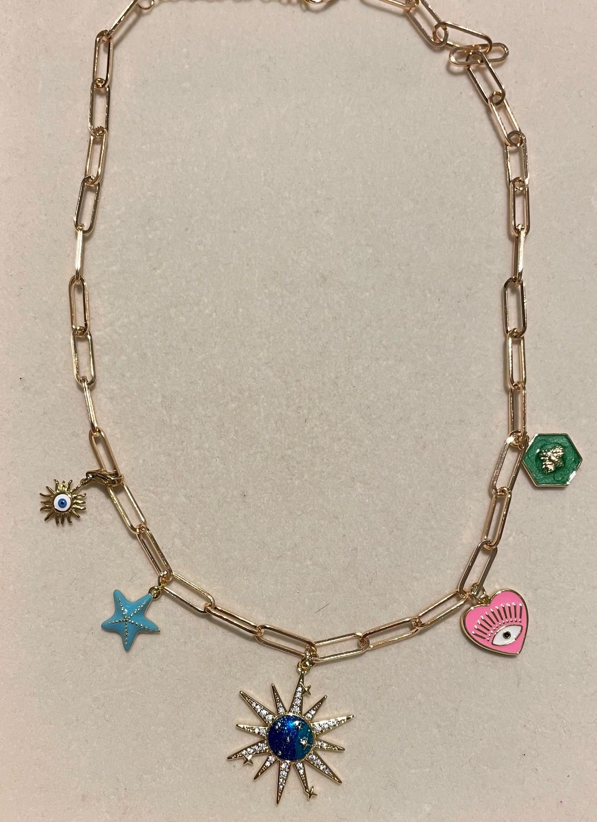 Paper Clip Charm Necklace with Colorful charms