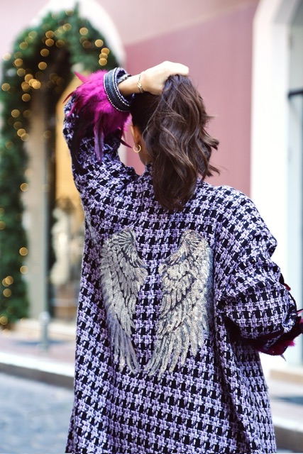 Women Luxury Houndstooth Embroider with Silver Wings Kimono