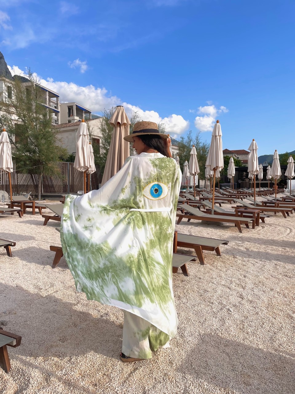 Luxury Green Tie Dye Eye Embroidered Kimono