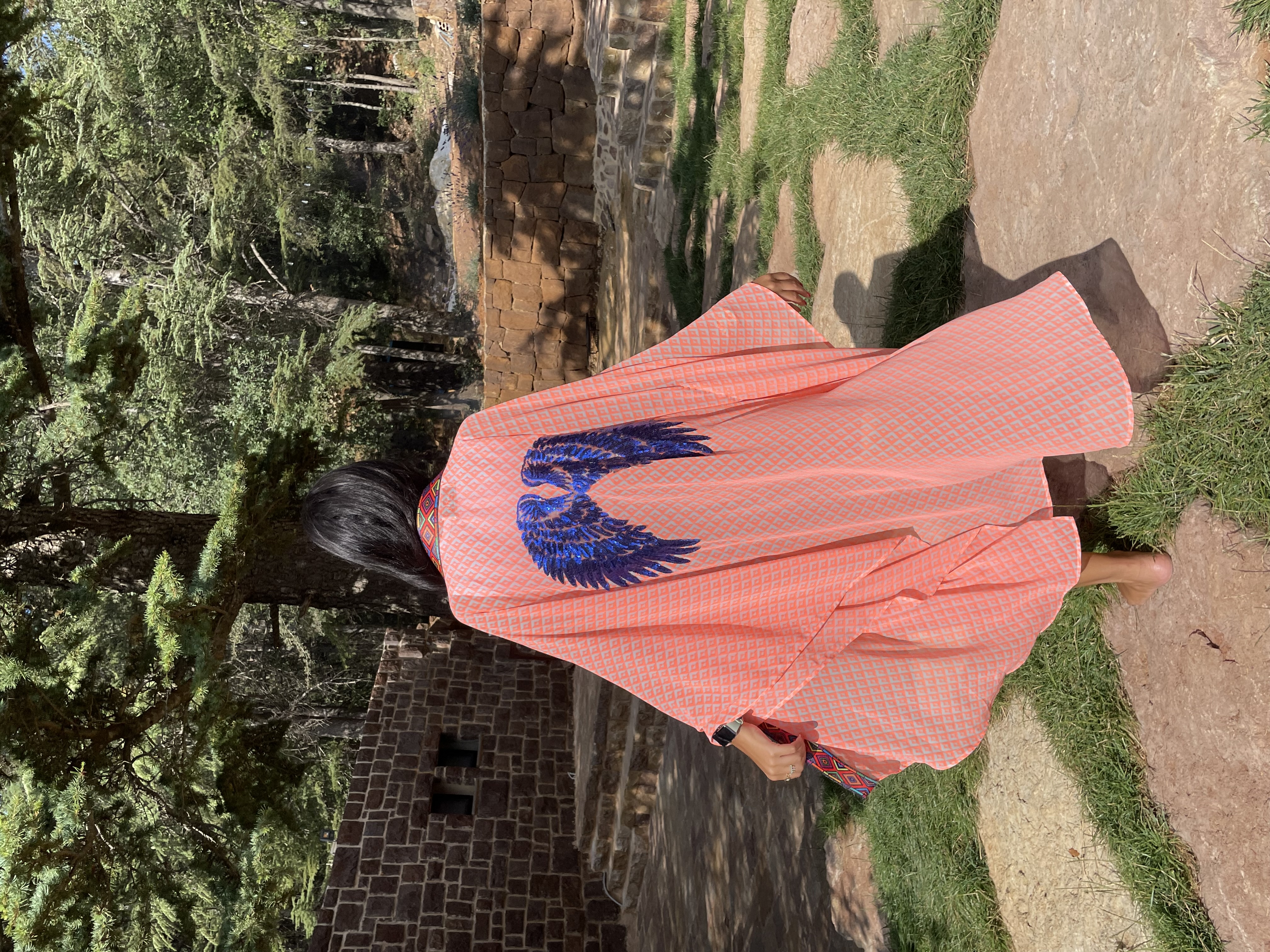 Luxury Women Embroidered Kimono with Blue Wing 