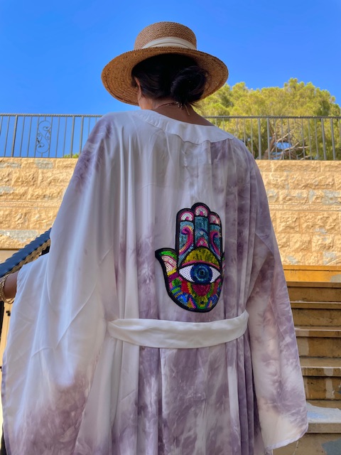 Luxury Tie Dye Purple Hand Embroidered Kimono