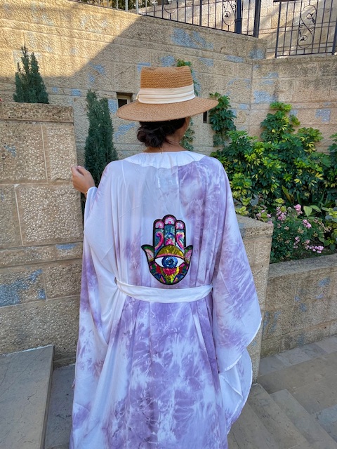 Luxury Tie Dye Purple Hand Embroidered Kimono