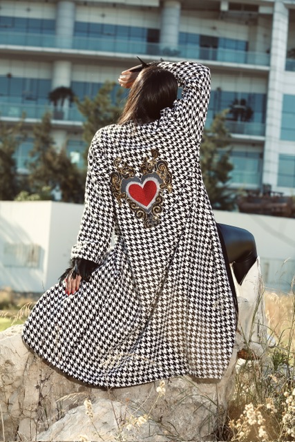 Luxury Heart Embroidered houndstooth Long Winter Kimono