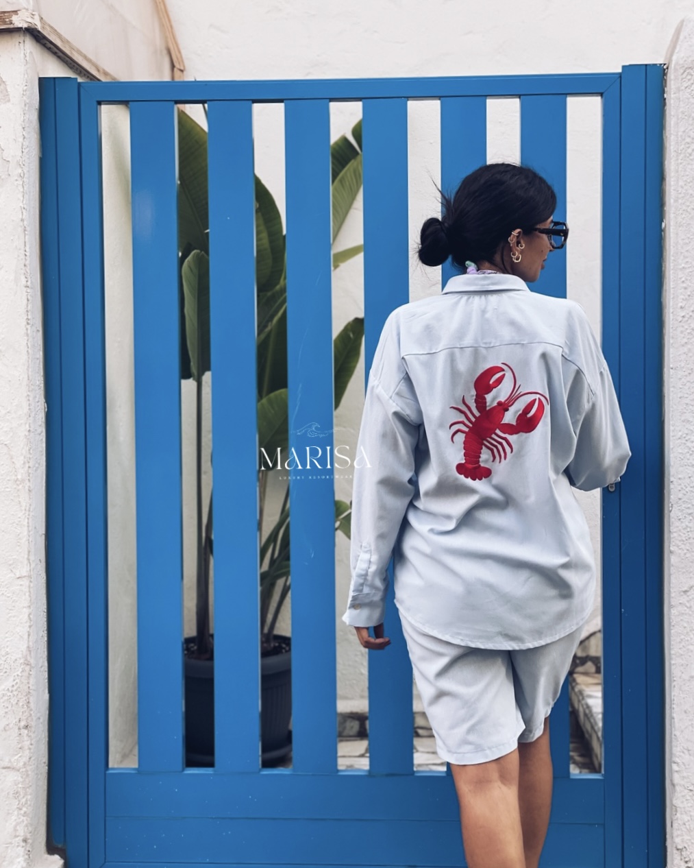 Lobster Blue Linen Short Set