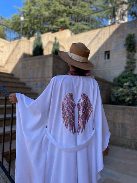 Women Colorful Wings Embroidered Kimono