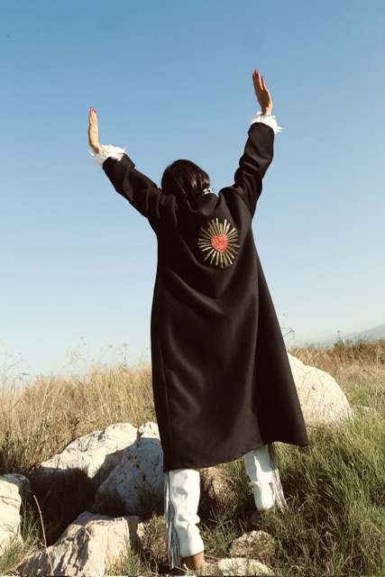 Women Luxury embroidered Love Long Black Kimono