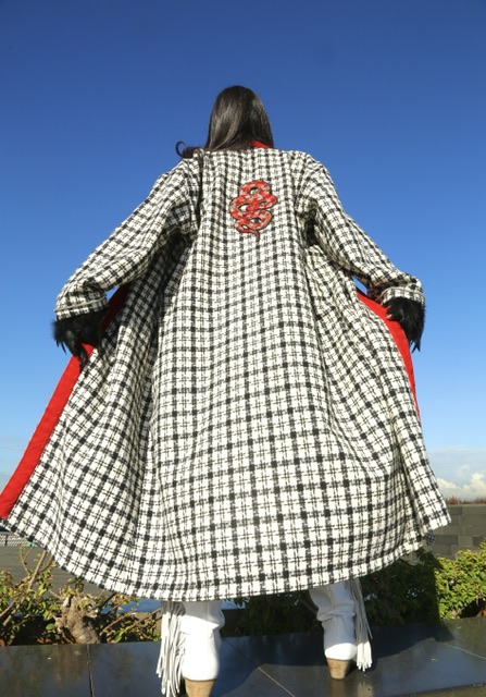 Luxury Woolen Blend Black and White Long Kimono