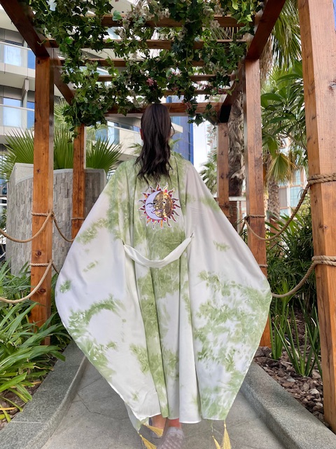 Women Tie Dye Sun and Moon Embroidered Kimono