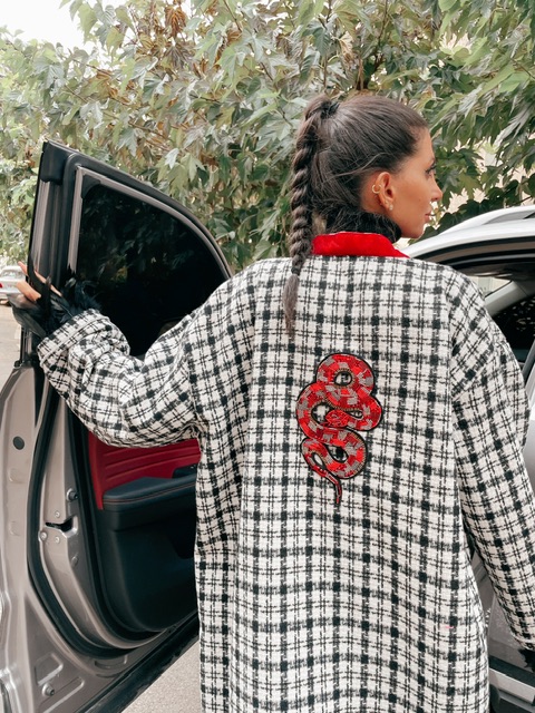 Luxury Woolen Blend Black and White Long Kimono