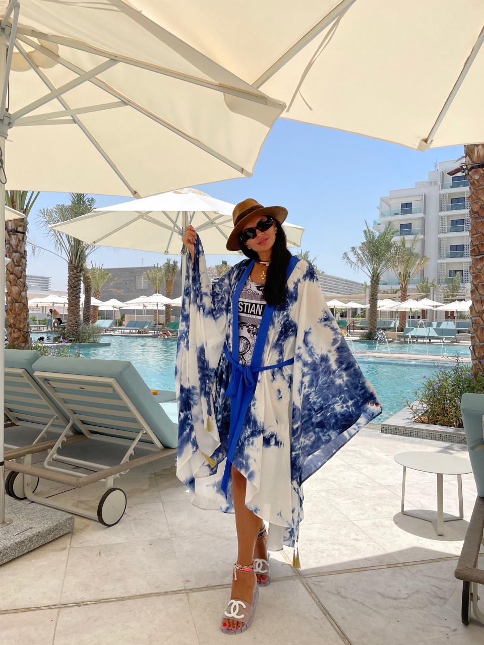 Women Blue Tie Dye Eye Signature Kimono