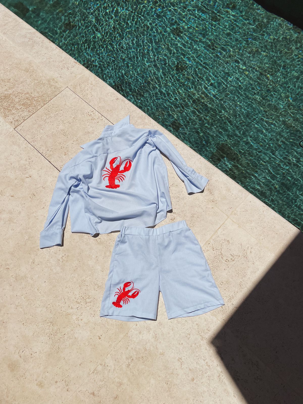 Lobster Blue Linen Short Set