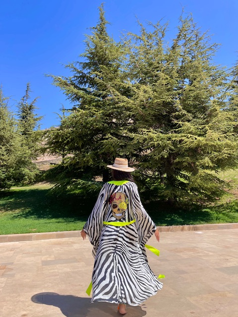 Zebra Skull Embroidered Silk Kimono