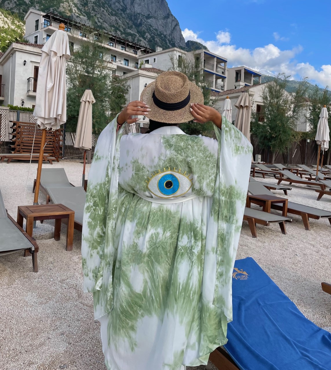 Luxury Green Tie Dye Eye Embroidered Kimono