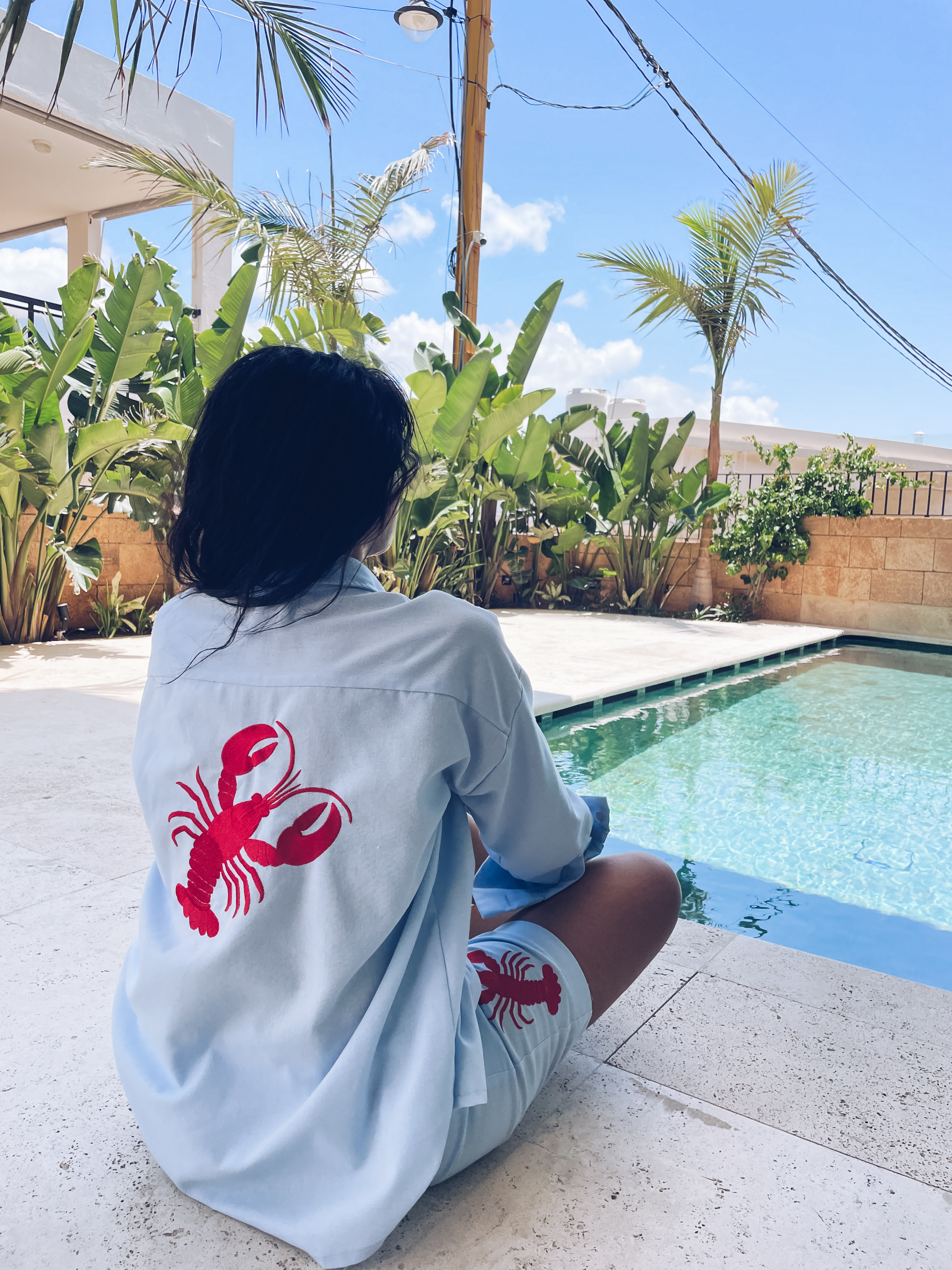 Lobster Blue Linen Short Set