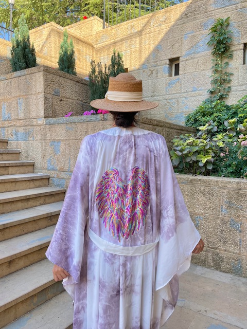 Luxury Tie Dye Colorful  Wings Purple Kimono
