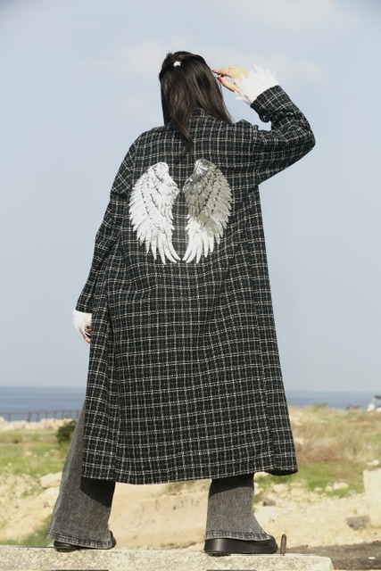 Tweed Luxury Embroidered Silver Angel Wings long Kimono