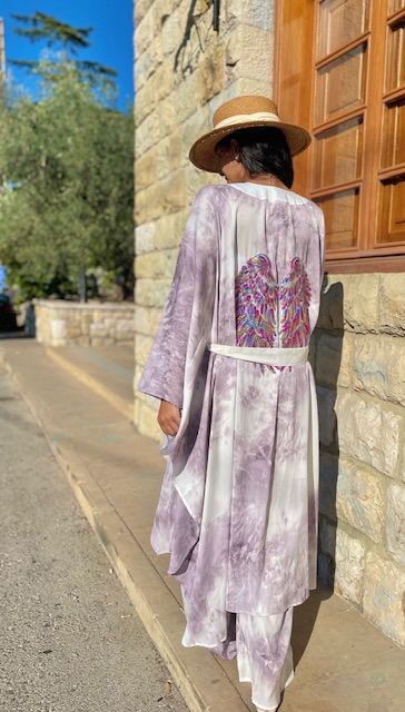 Luxury Tie Dye Colorful  Wings Purple Kimono