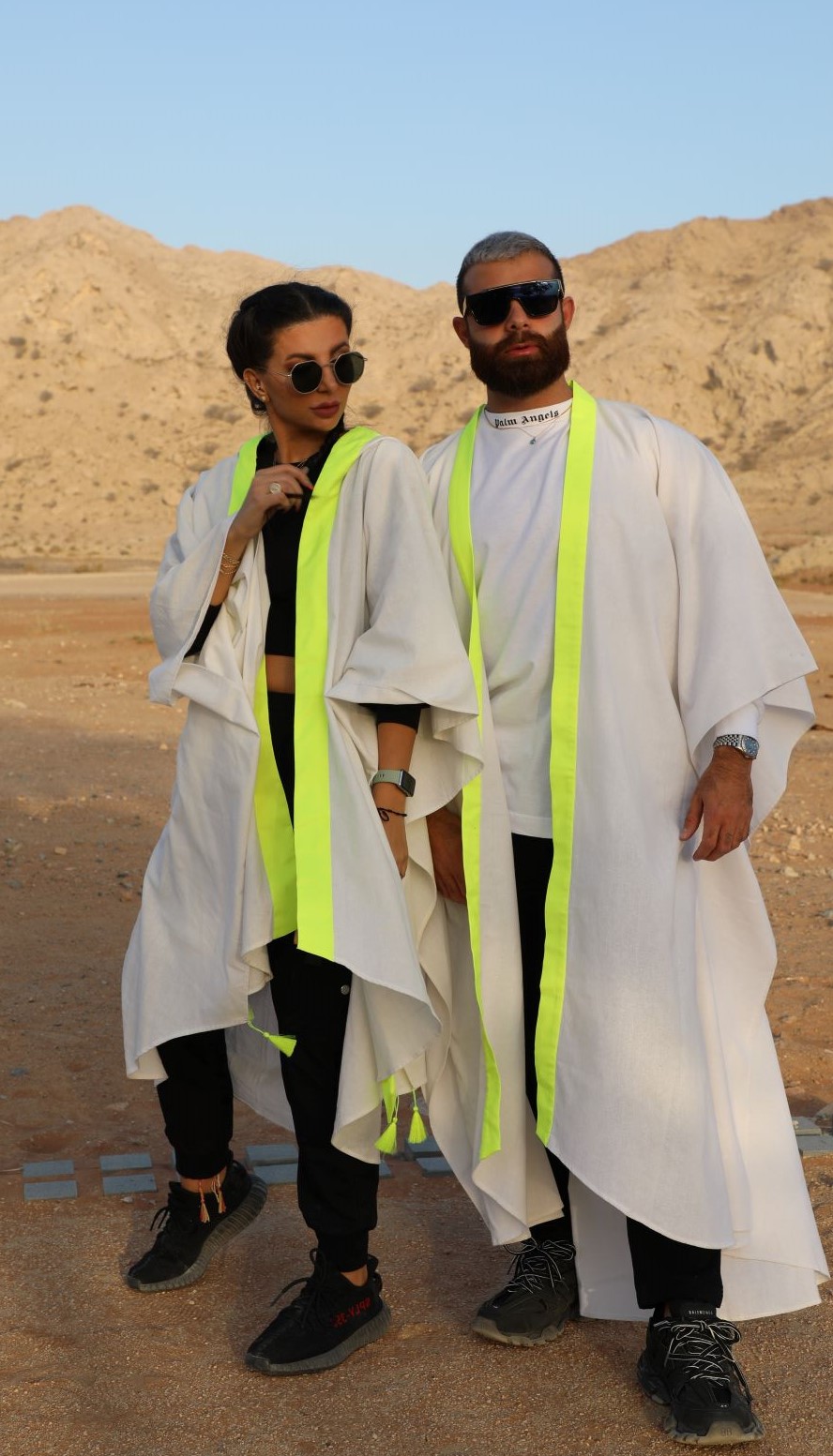 Men's Boho White and Neon Embroidered Linen Kimono