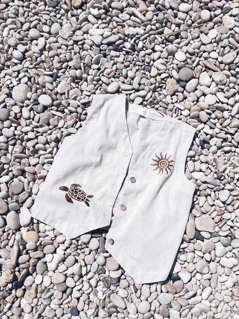 Sun and Turtle Beige Linen Pants Set