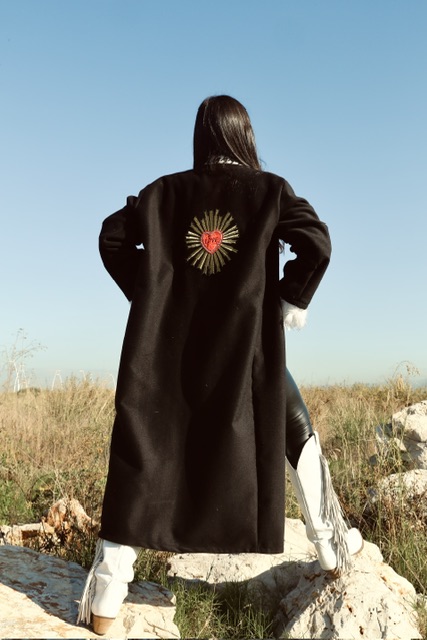 Women Luxury embroidered Love Long Black Kimono