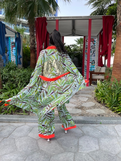 Tropical Leaf Print Kimono Pants Only