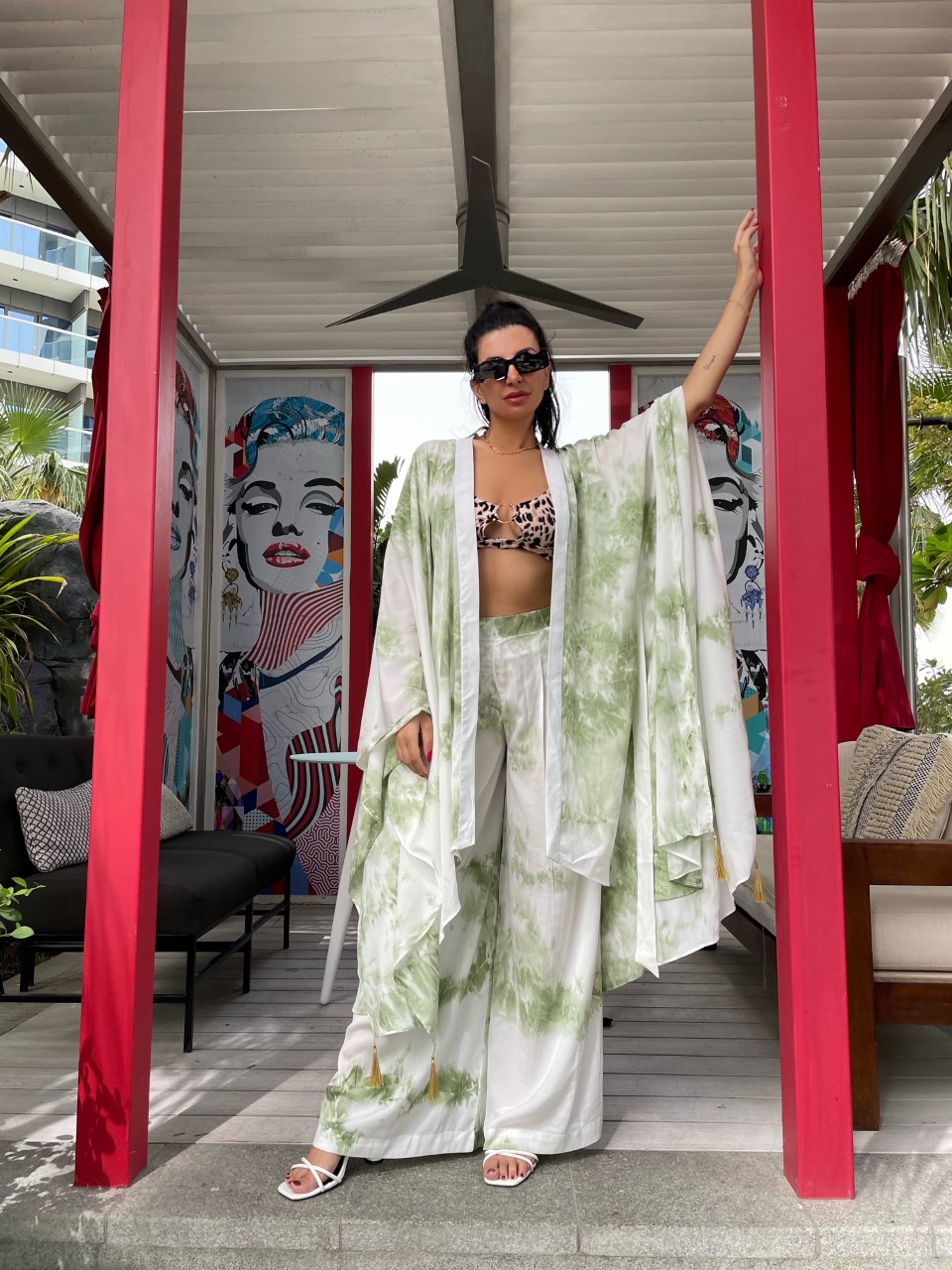 Luxury Women Green Eye Signature Resort Pants Set