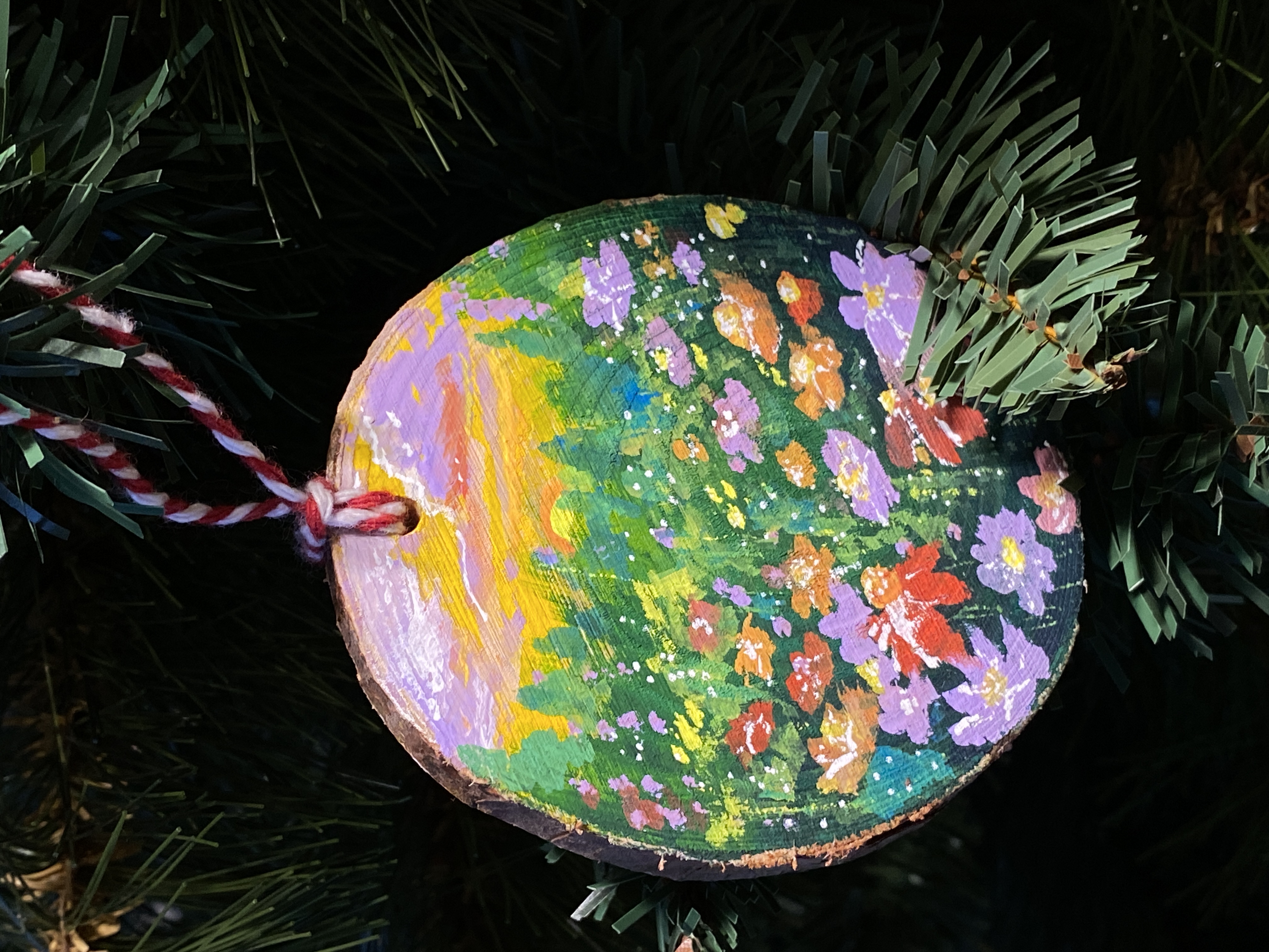 Sunset flower field wooden ornament