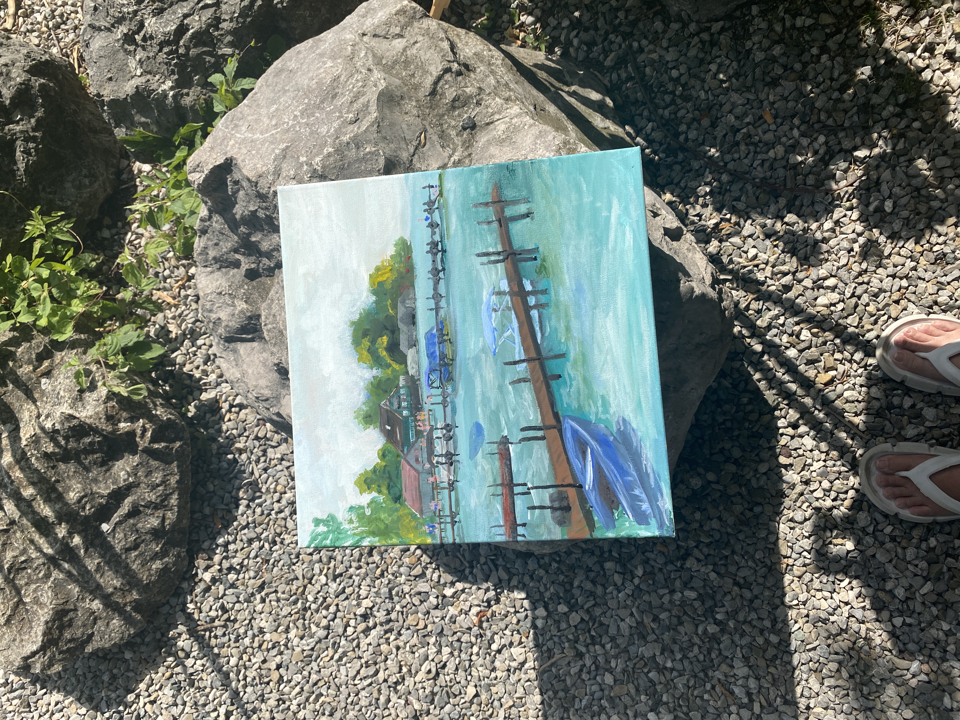Wörthsee, Original Arcyl Gouache Painting on Canvas