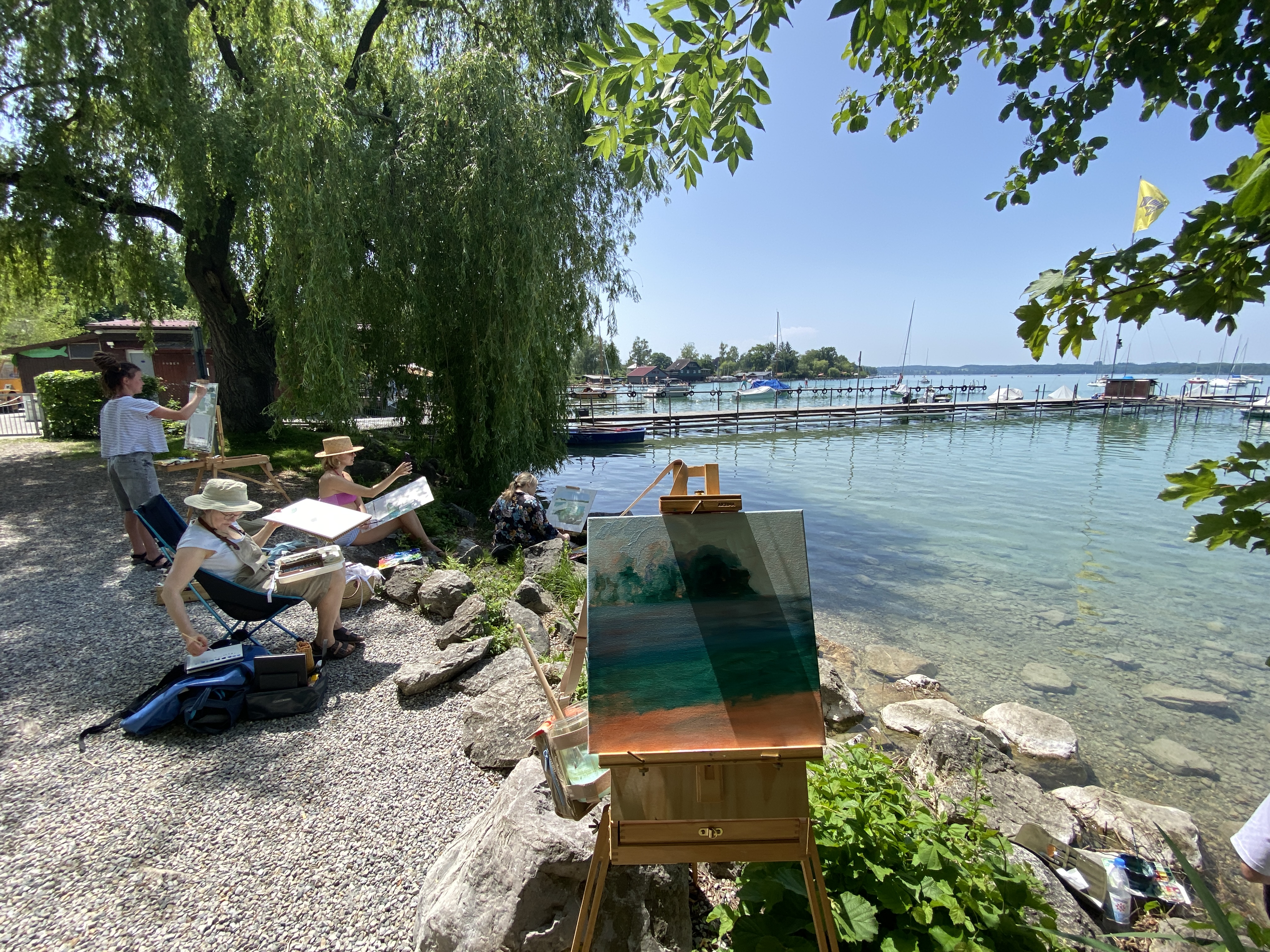 Wörthsee, Original Arcyl Gouache Painting on Canvas
