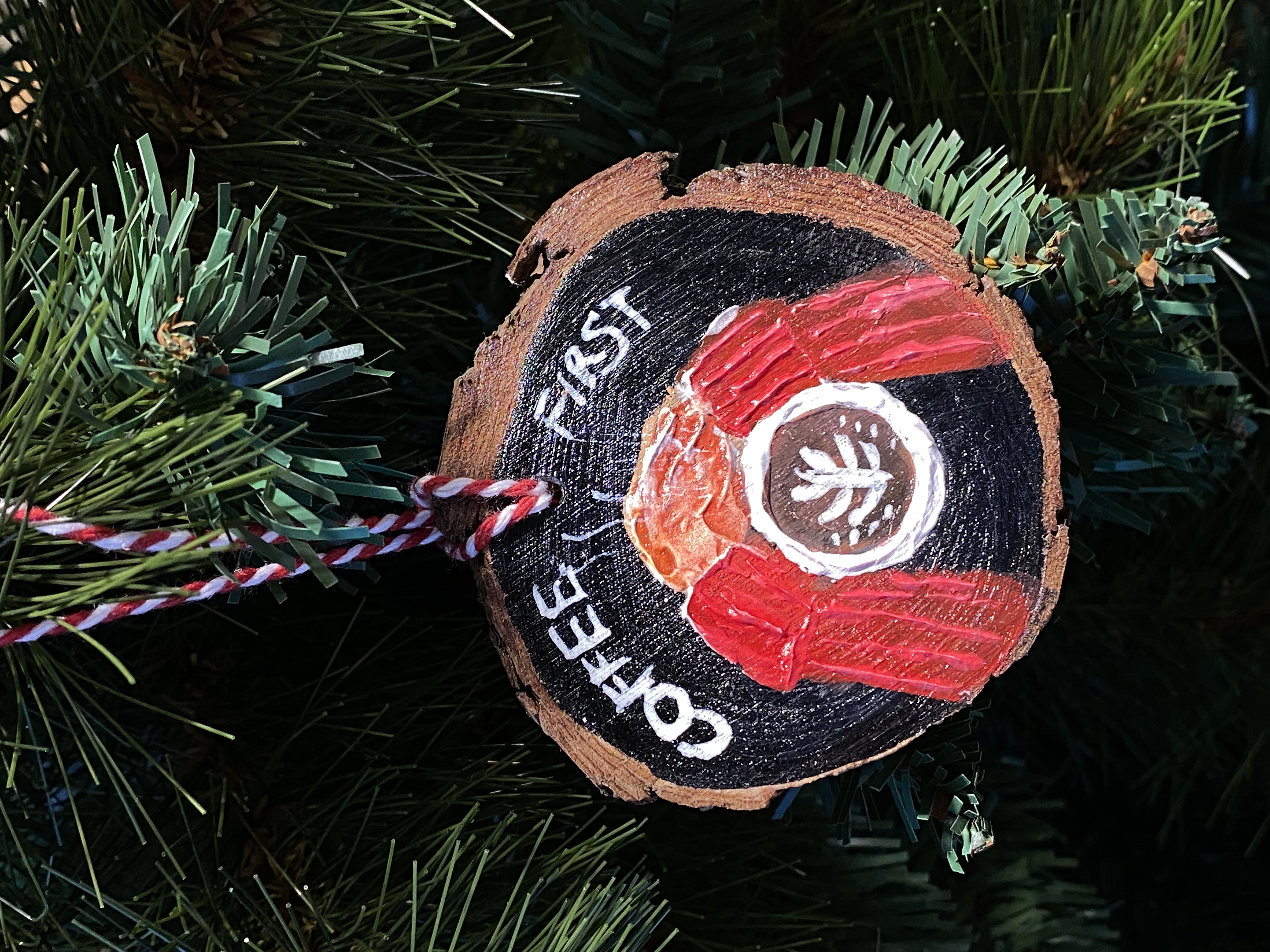 “COFFEE FIRST” Wooden slice ornament