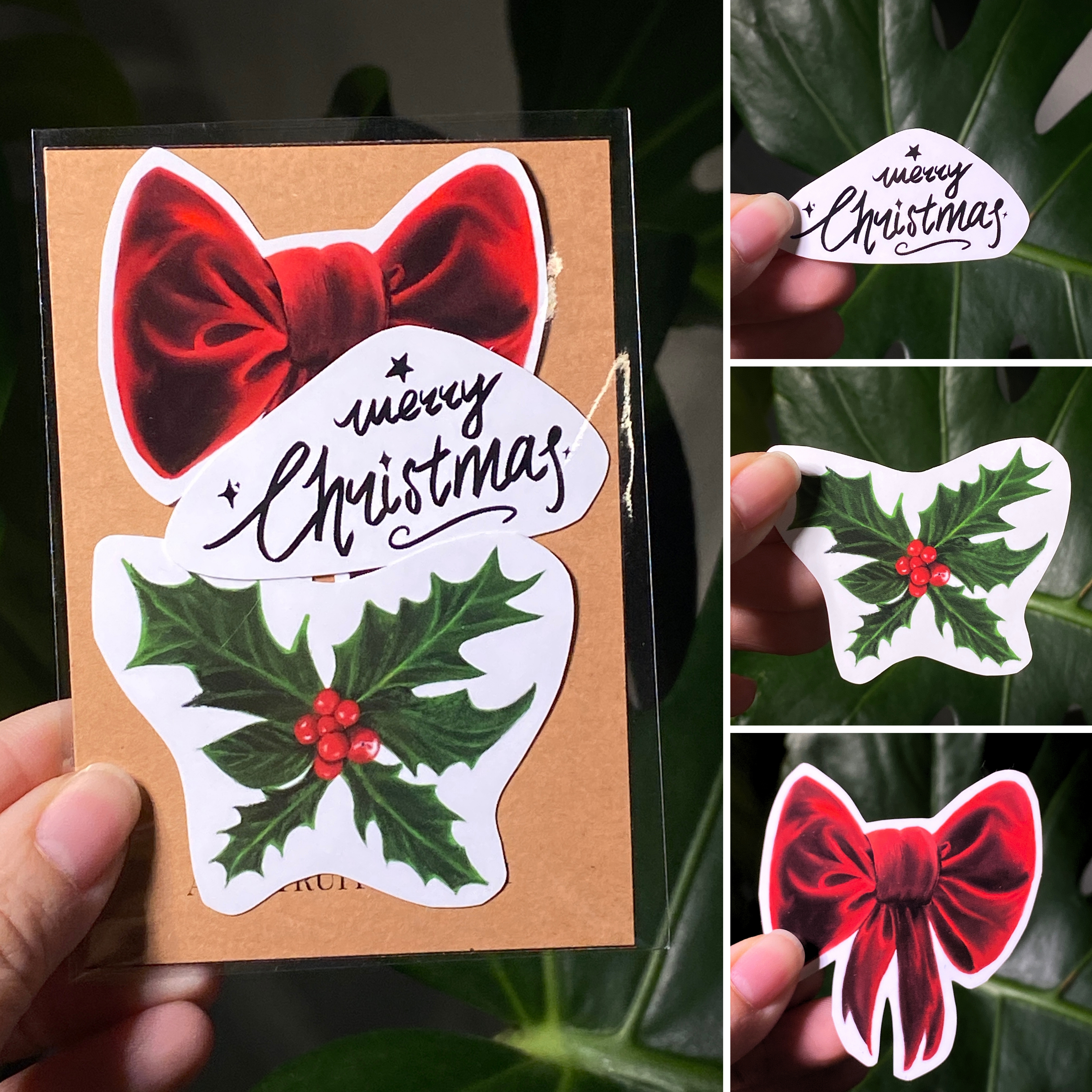 Cute bow & holly berries sticker set