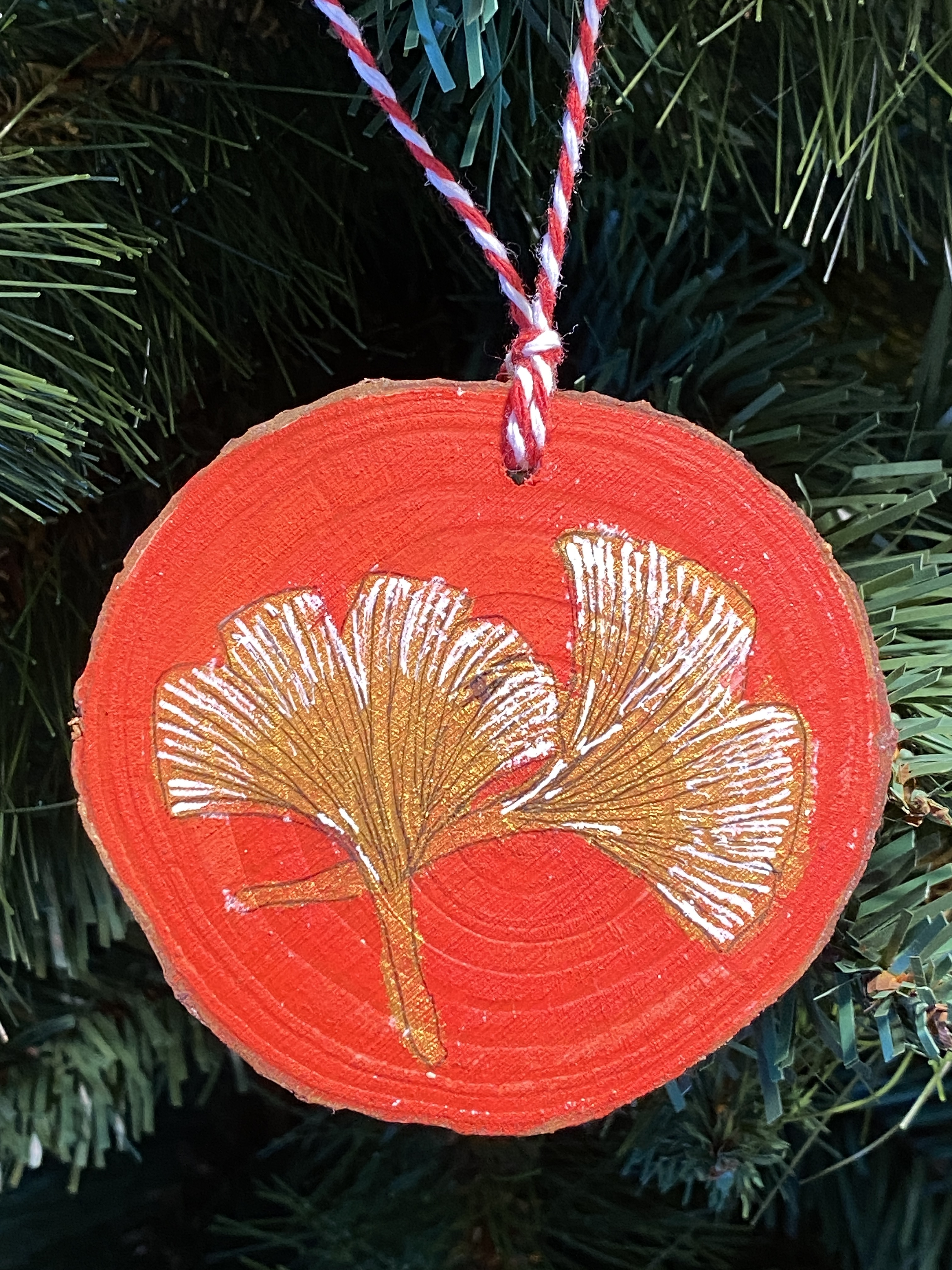 Golden Ginkgo Wooden Ornament