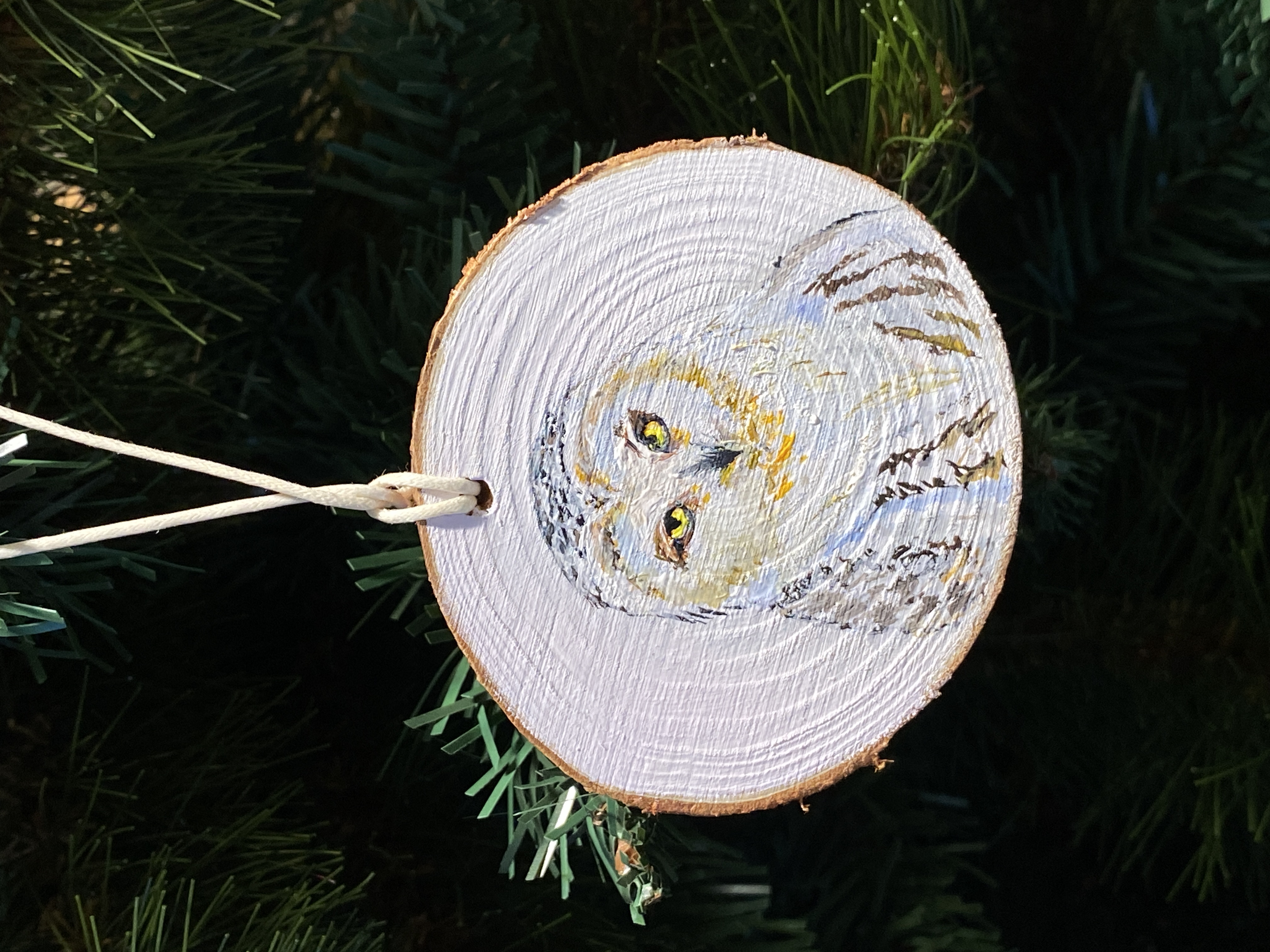 Hand-Painted Owl Wood Slice Ornament
