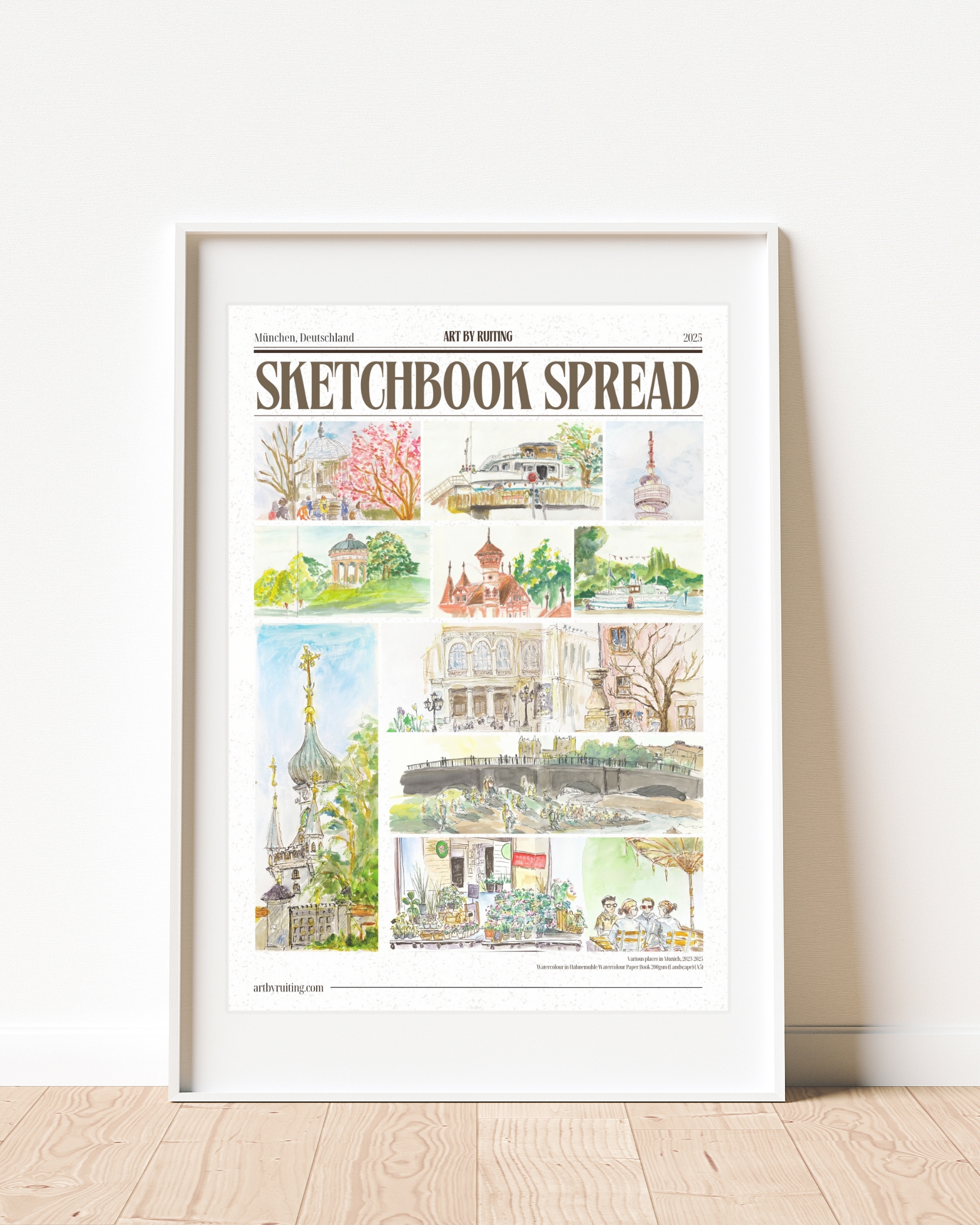 Munich Sketchbook Pages, Fine art Giclée Print (A3)