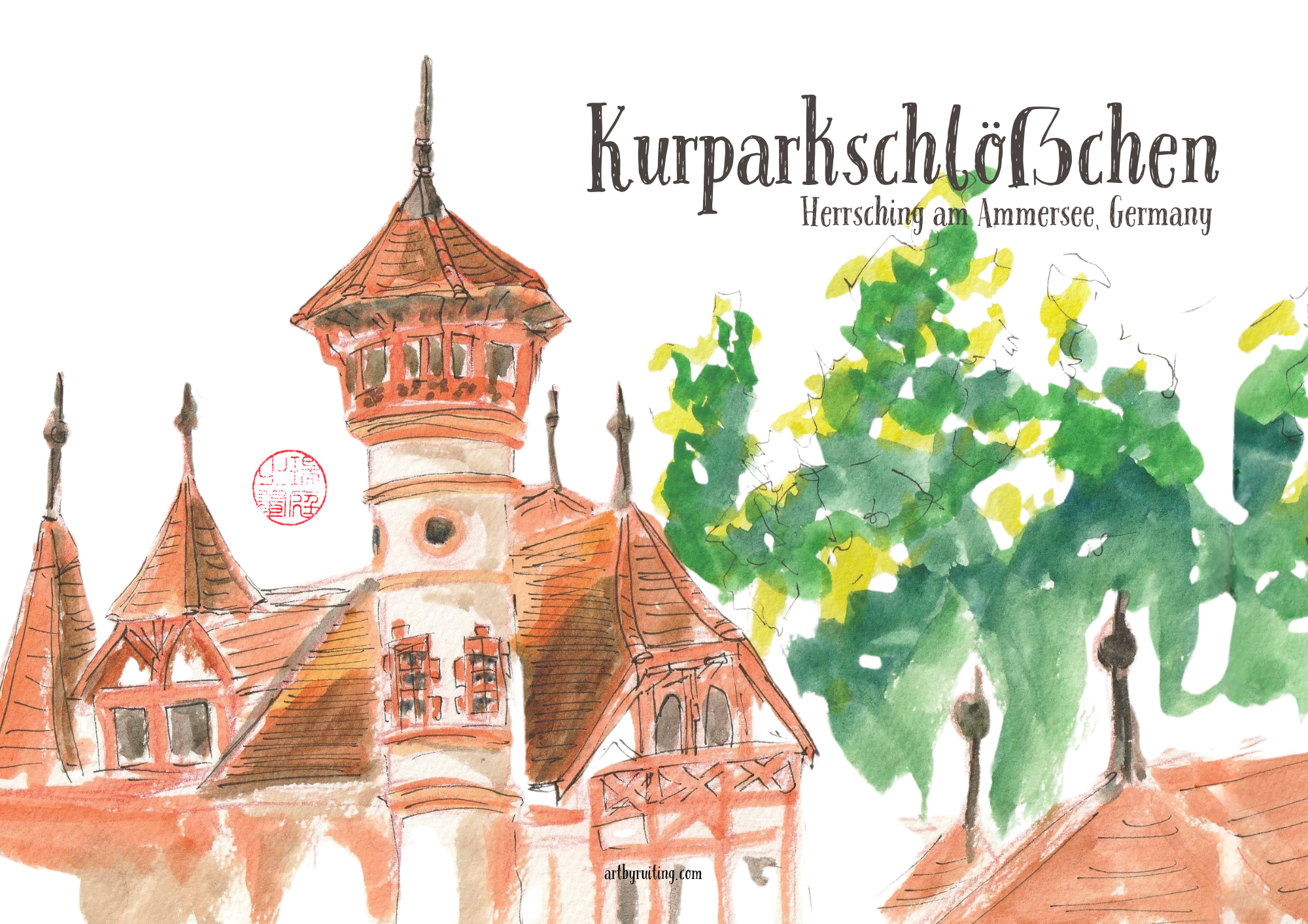 Kurparkschlößchen Watercolor Postcard