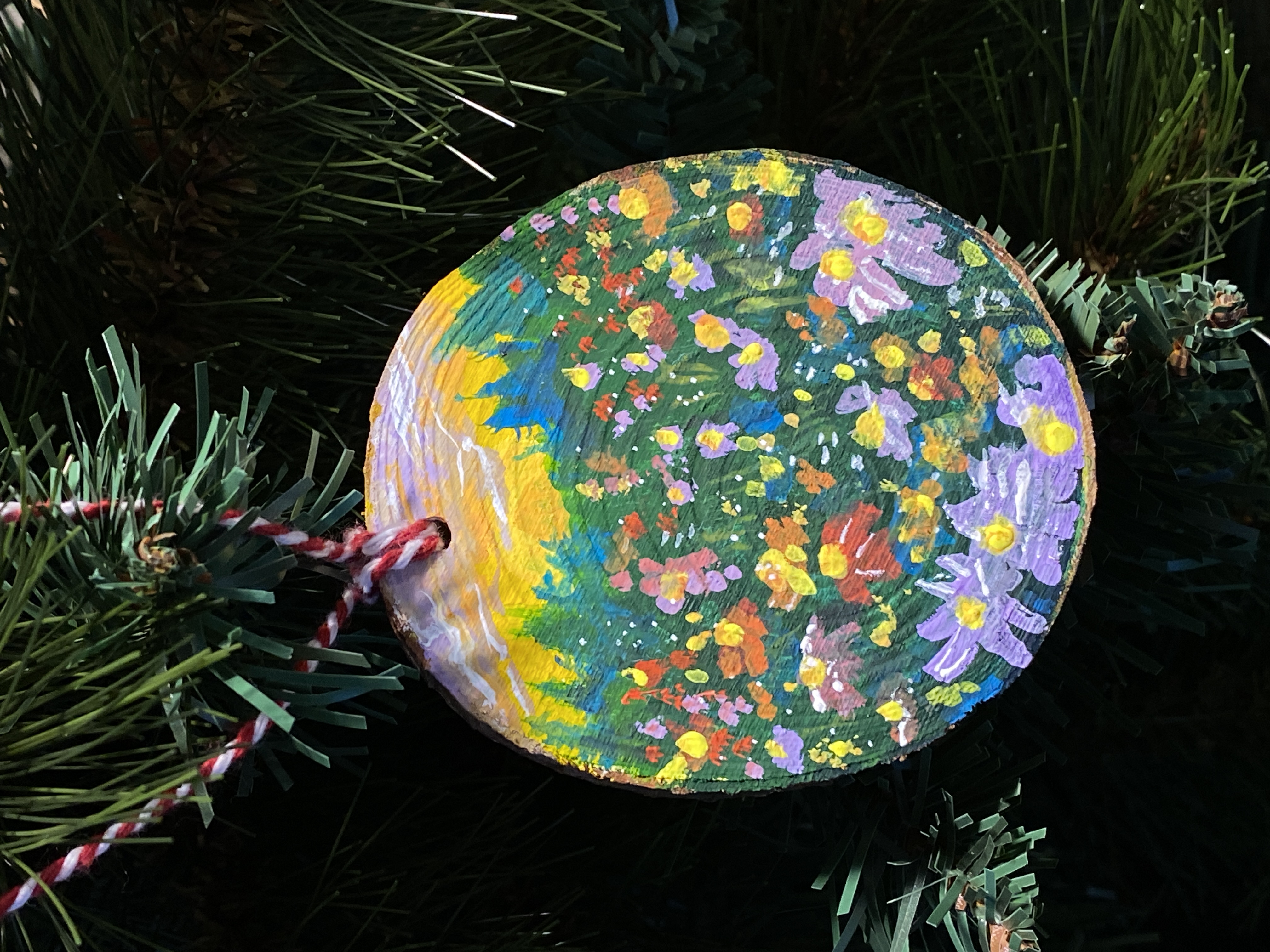 Sunset flower field wooden ornament