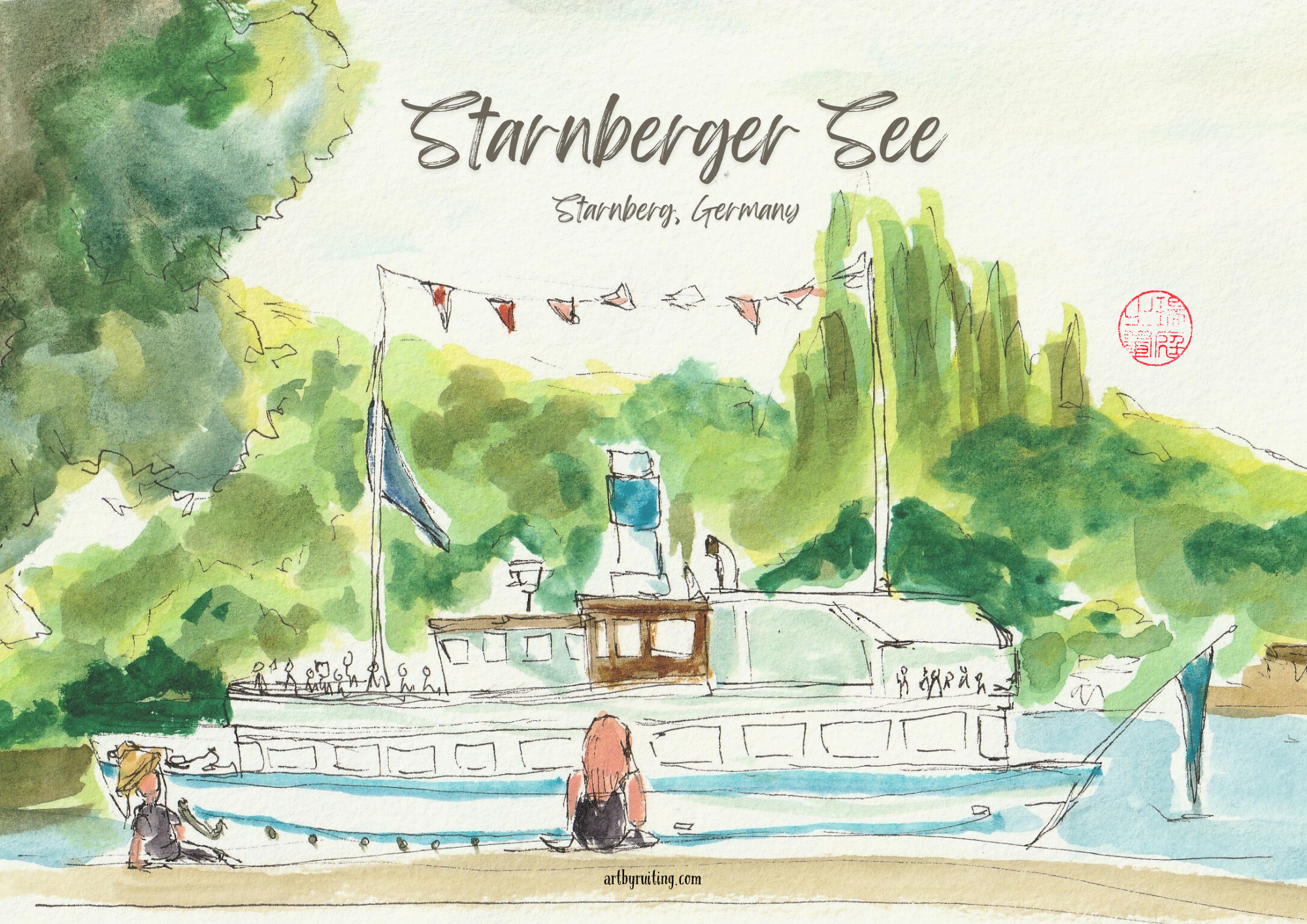 Starnberger See Watercolor Postcard