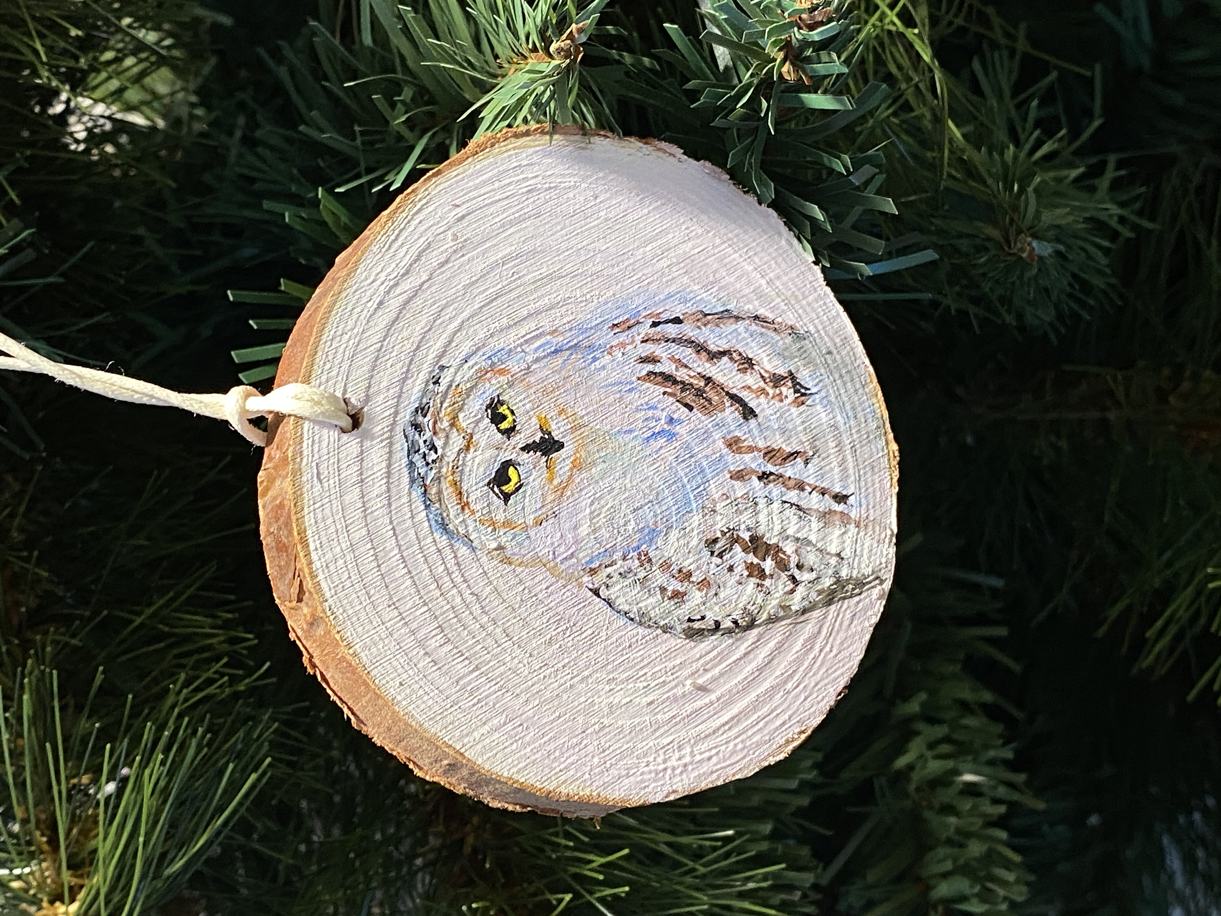 Hand-Painted Owl Wood Slice Ornament
