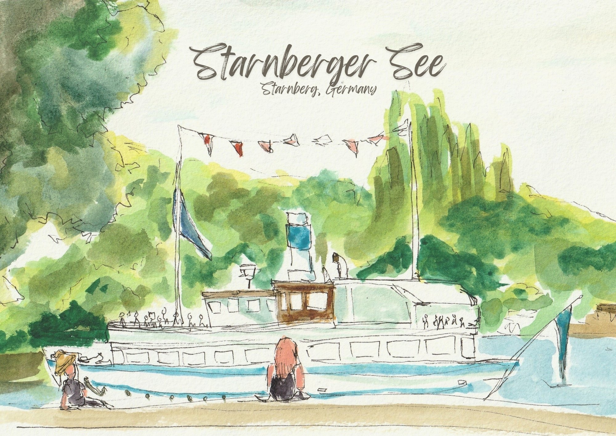 Starnberger See Watercolor Postcard