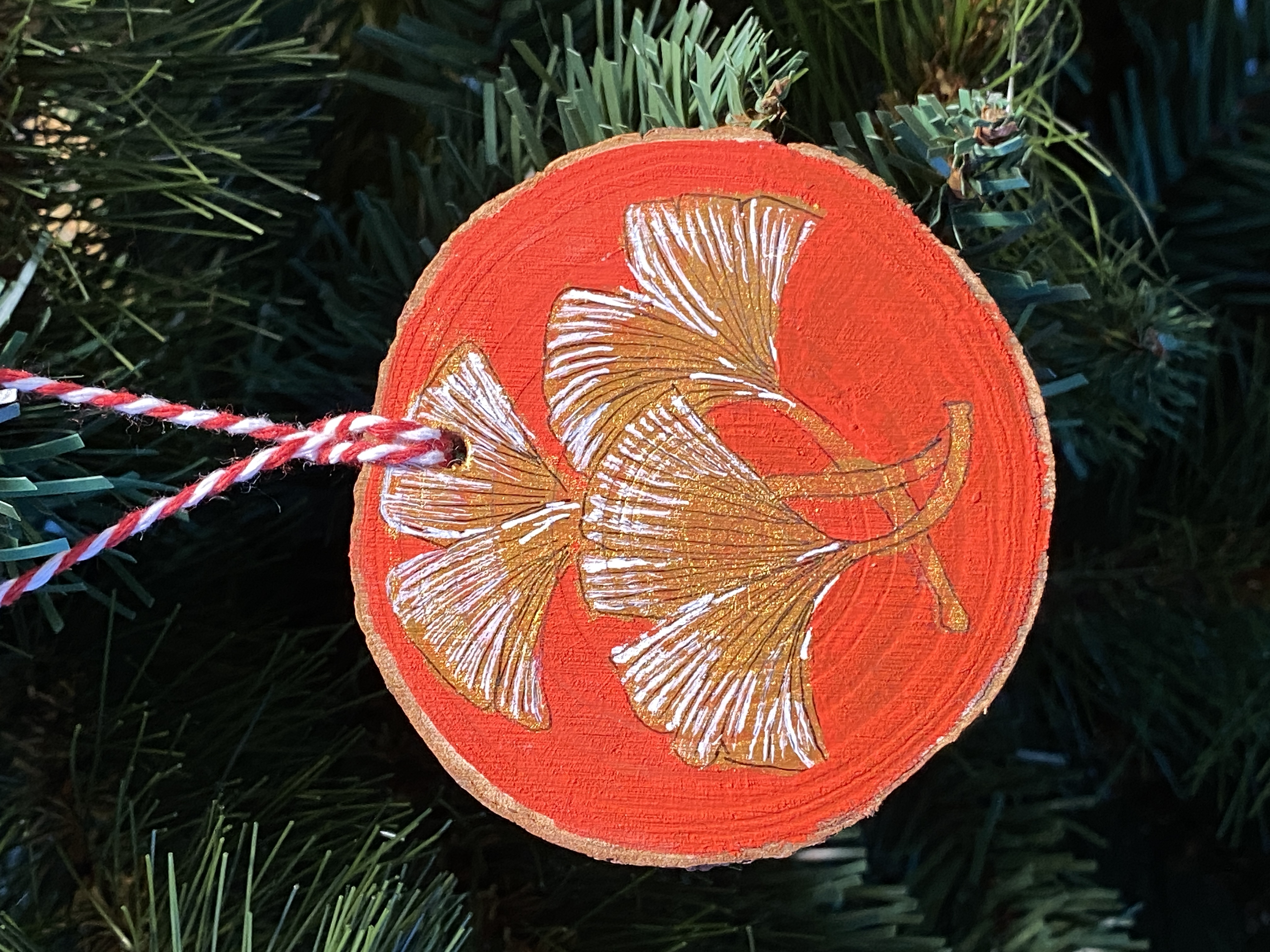 Golden Ginkgo Wooden Ornament
